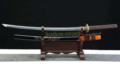 Épée de samouraï japonaise en acier plié noir, katana, lame tranchante faite à la main, noire 
