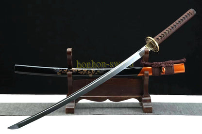 Épée de samouraï japonaise en acier plié noir, katana, lame tranchante faite à la main, noire 