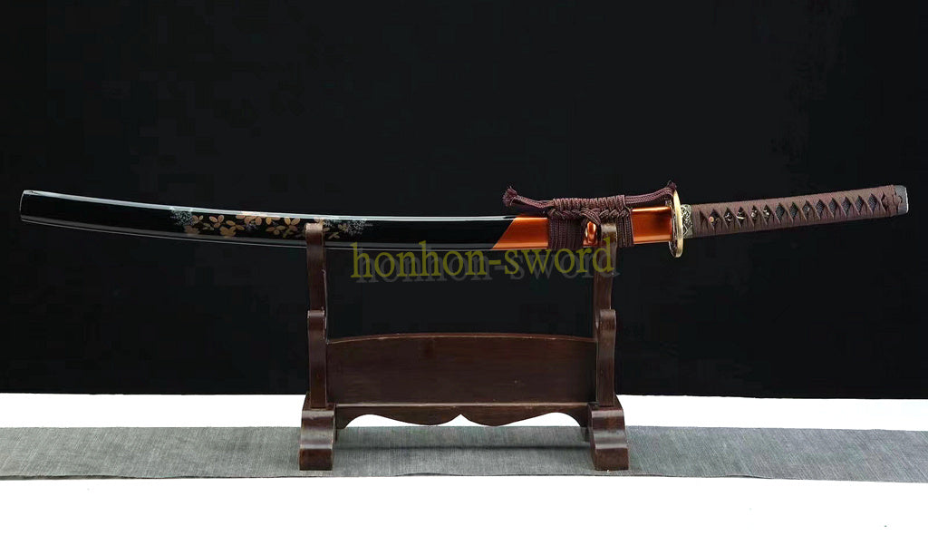 Épée de samouraï japonaise en acier plié noir, katana, lame tranchante faite à la main, noire 