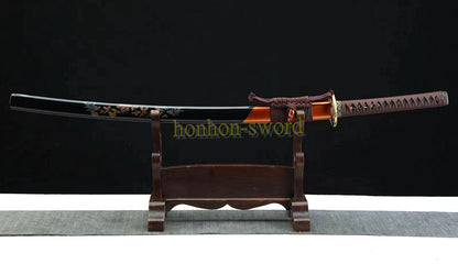 Épée de samouraï japonaise en acier plié noir, katana, lame tranchante faite à la main, noire 