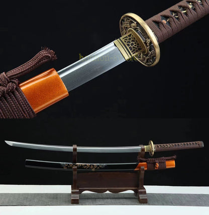 Épée de samouraï japonaise en acier plié noir, katana, lame tranchante faite à la main, noire 