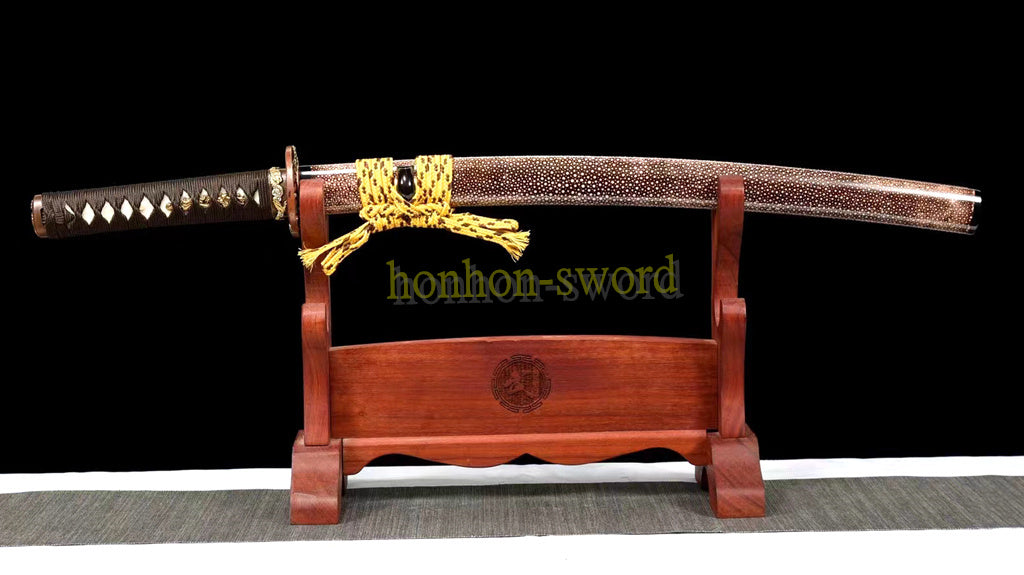 Japanisches Samurai-Schwert Katana aus schwarzem gefaltetem Stahl, Full Tang, handgefertigt, scharfe Klinge, schwarz 