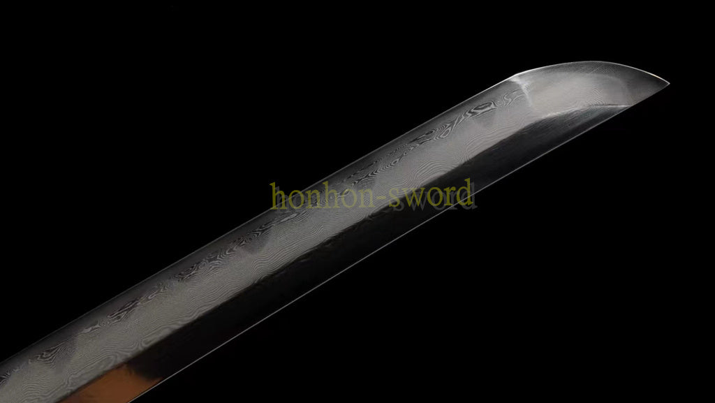 Japanisches Samurai-Schwert Katana aus schwarzem gefaltetem Stahl, Full Tang, handgefertigt, scharfe Klinge, schwarz 