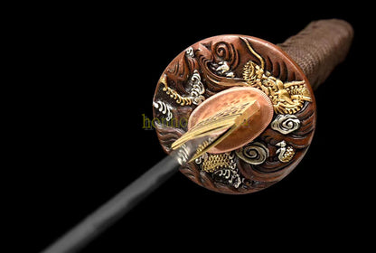 Japanisches Samurai-Schwert Katana aus schwarzem gefaltetem Stahl, Full Tang, handgefertigt, scharfe Klinge, schwarz 