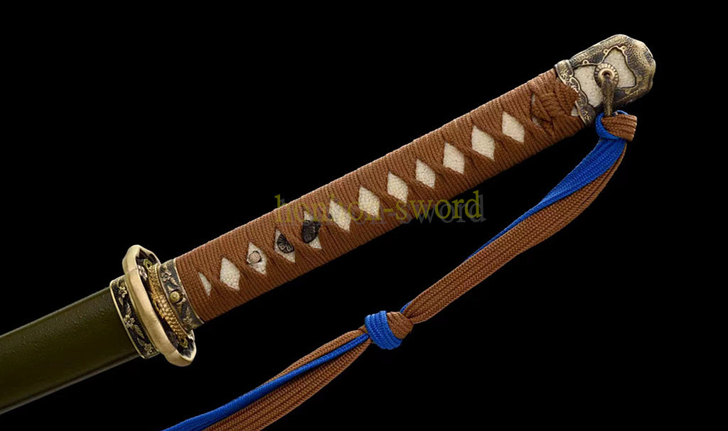 Épée de samouraï japonaise en acier plié noir, katana, lame tranchante faite à la main, noire 