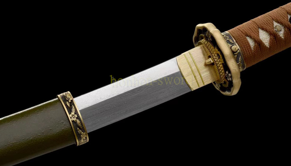 Épée de samouraï japonaise en acier plié noir, katana, lame tranchante faite à la main, noire 