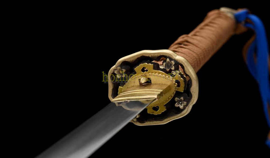 Épée de samouraï japonaise en acier plié noir, katana, lame tranchante faite à la main, noire 