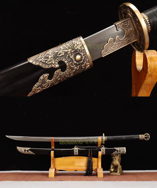 Damascus Folded Steel Han Dynasty Dao Chinese Han Dao Sword 环首刀 Ebony Sheath