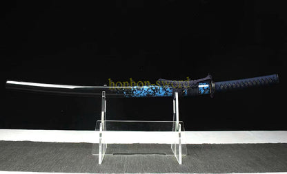 Japanisches Samurai-Schwert Katana aus schwarzem gefaltetem Stahl, Full Tang, handgefertigt, scharfe Klinge, schwarz 