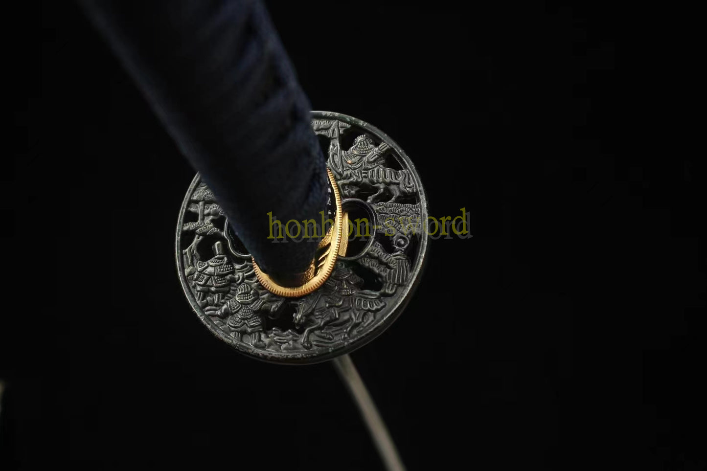 Japanisches Samurai-Schwert Katana aus schwarzem gefaltetem Stahl, Full Tang, handgefertigt, scharfe Klinge, schwarz 