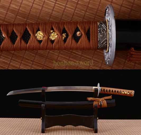 Damascus Folded Steel Wakizashi Japanese Samurai Sword Battle Ready Black