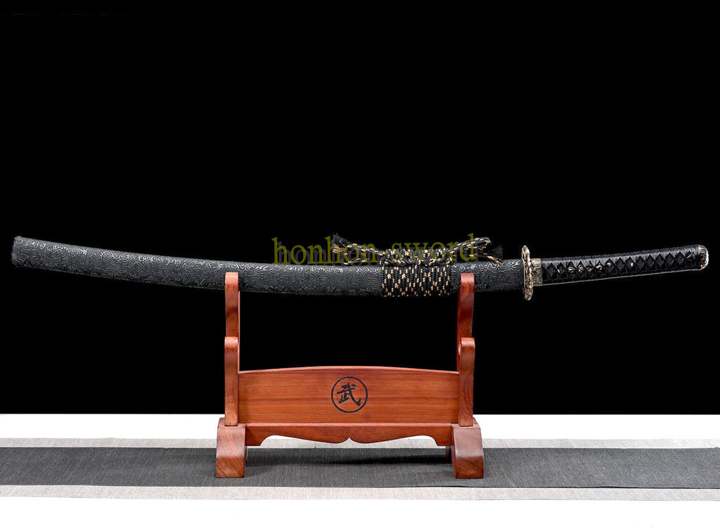 Épée de samouraï japonaise en acier plié noir, katana, lame tranchante faite à la main, noire 