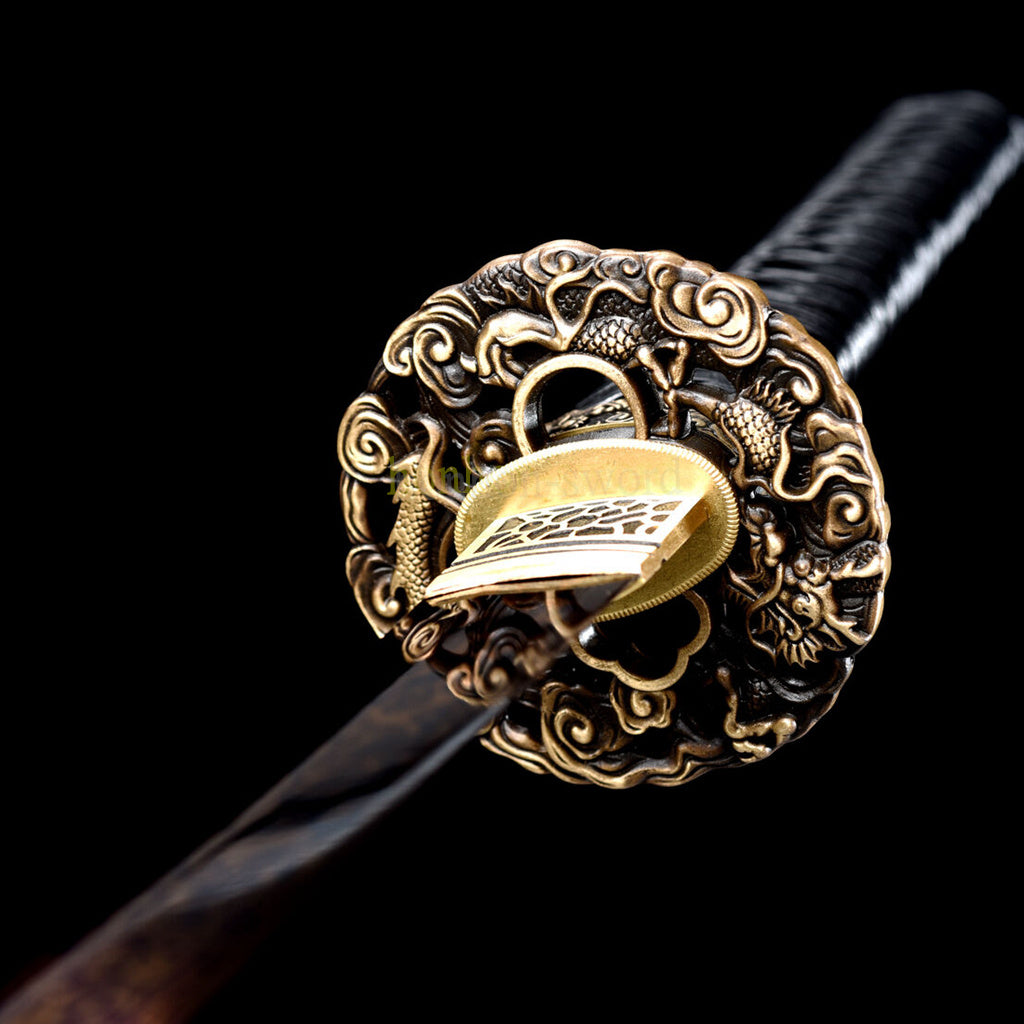 Épée de samouraï japonaise en acier plié noir, katana, lame tranchante faite à la main, noire 