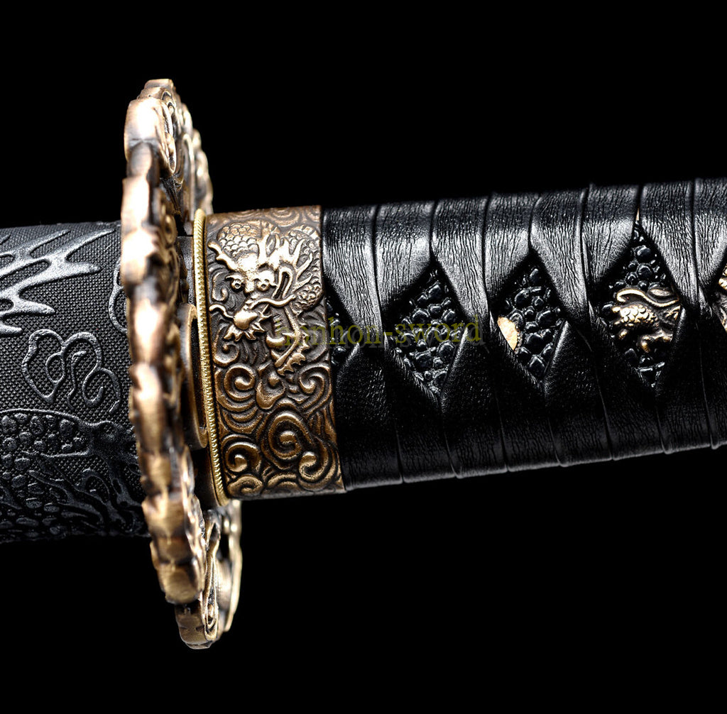 Épée de samouraï japonaise en acier plié noir, katana, lame tranchante faite à la main, noire 