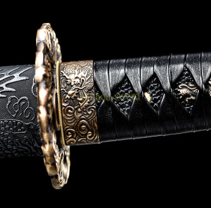 Épée de samouraï japonaise en acier plié noir, katana, lame tranchante faite à la main, noire 