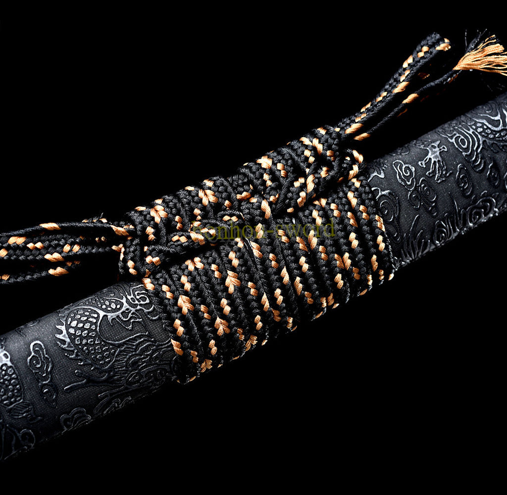 Épée de samouraï japonaise en acier plié noir, katana, lame tranchante faite à la main, noire 