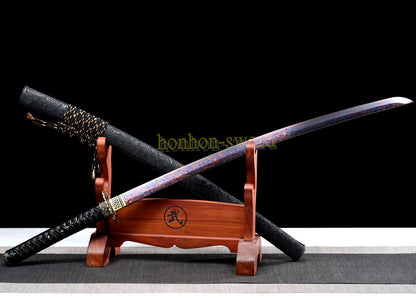 Épée de samouraï japonaise en acier plié noir, katana, lame tranchante faite à la main, noire 