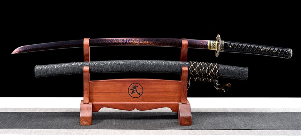 Épée de samouraï japonaise en acier plié noir, katana, lame tranchante faite à la main, noire 