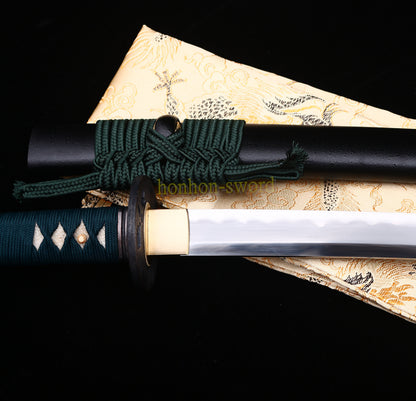 1095 Kohlenstoffstahl Katana Blaue Klinge Japanisches Samurai-Schwert Full Tang Schwarz 