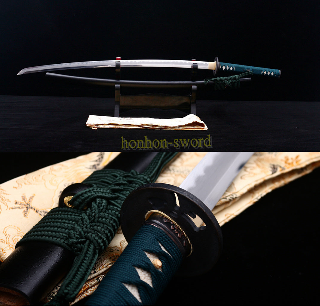 1095 Kohlenstoffstahl Katana Blaue Klinge Japanisches Samurai-Schwert Full Tang Schwarz 