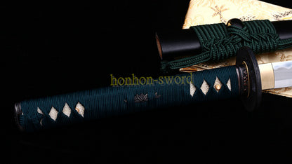 1095 Kohlenstoffstahl Katana Blaue Klinge Japanisches Samurai-Schwert Full Tang Schwarz 