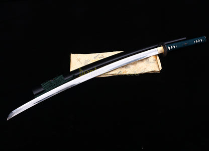 1095 Kohlenstoffstahl Katana Blaue Klinge Japanisches Samurai-Schwert Full Tang Schwarz 