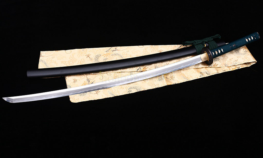 1095 Kohlenstoffstahl Katana Blaue Klinge Japanisches Samurai-Schwert Full Tang Schwarz 