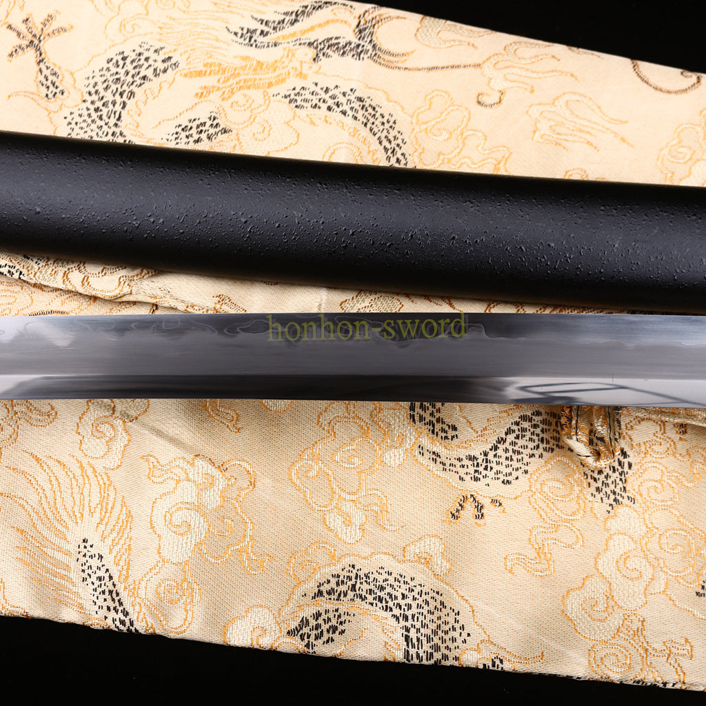 1095 Kohlenstoffstahl Katana Blaue Klinge Japanisches Samurai-Schwert Full Tang Schwarz 