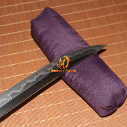 1095 Kohlenstoffstahl Katana Blaue Klinge Japanisches Samurai-Schwert Full Tang Schwarz 