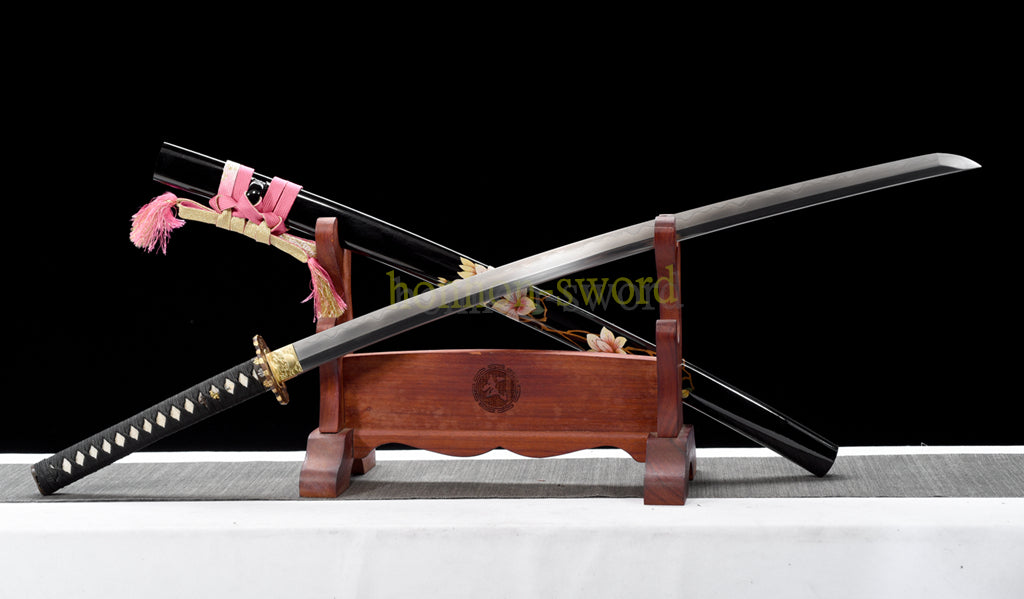 Kobuse Clay Tempered Katana Hand Polishing Japanese Samurai Sword Hand Painting Saya Black