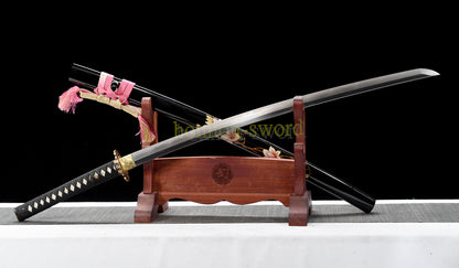 Kobuse Clay Tempered Katana Hand Polishing Japanese Samurai Sword Hand Painting Saya Black