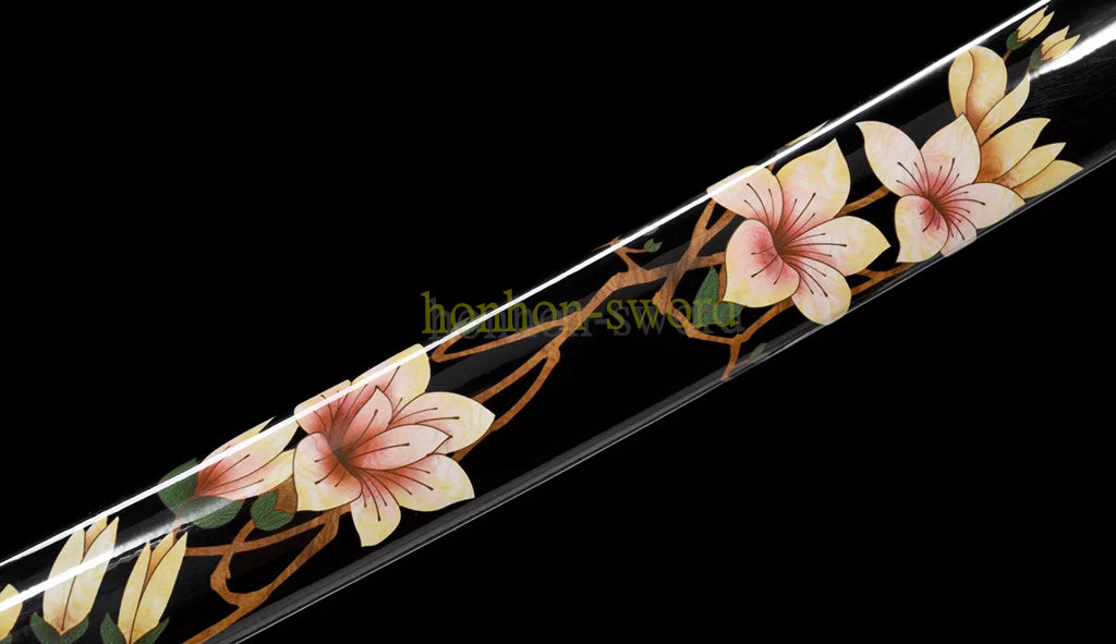 Kobuse Clay Tempered Katana Hand Polishing Japanese Samurai Sword Hand Painting Saya Black