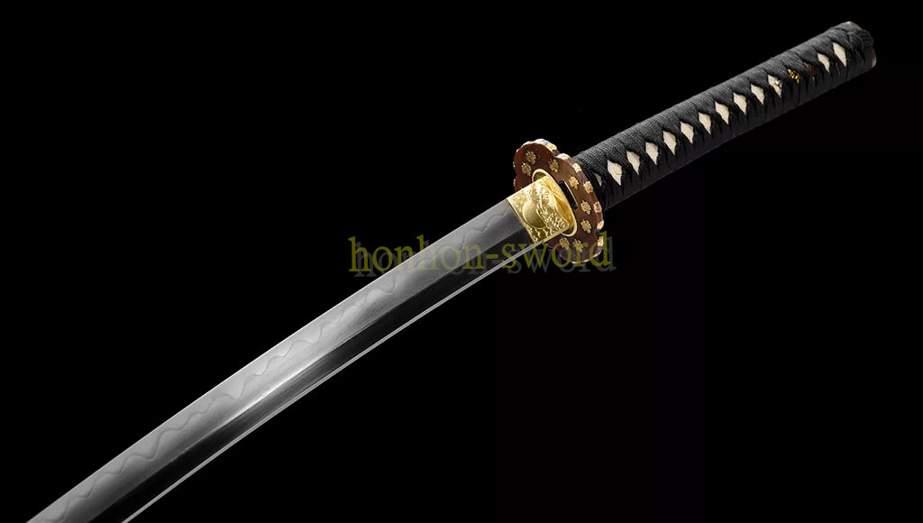 Kobuse Clay Tempered Katana Hand Polishing Japanese Samurai Sword Hand Painting Saya Black