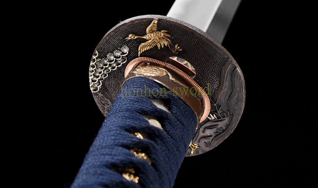 Kobuse Clay Tempered Katana Hand Polishing Japanese Samurai Sword Hand Painting Ox Horn  Saya Black