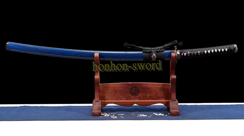 1095 Kohlenstoffstahl Katana Blaue Klinge Japanisches Samurai-Schwert Full Tang Schwarz 