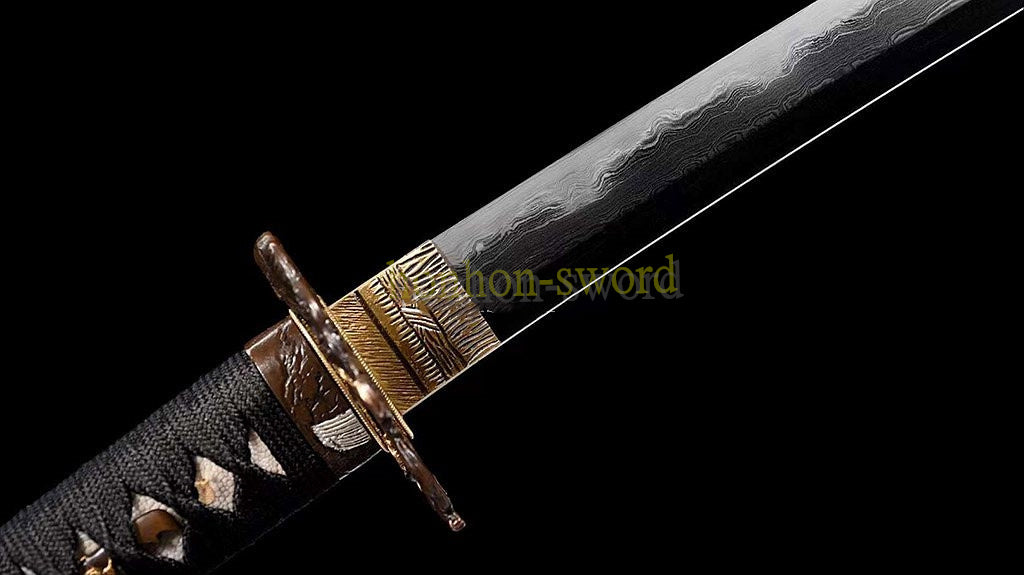 1095 Kohlenstoffstahl Katana Blaue Klinge Japanisches Samurai-Schwert Full Tang Schwarz 