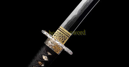 Kobuse Clay Tempered Katana Hand Polishing Japanese Samurai Sword Ox Horn Saya Black