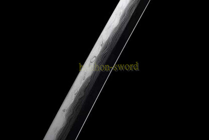 Kobuse Clay Tempered Katana Hand Polishing Japanese Samurai Sword Ox Horn Saya Black