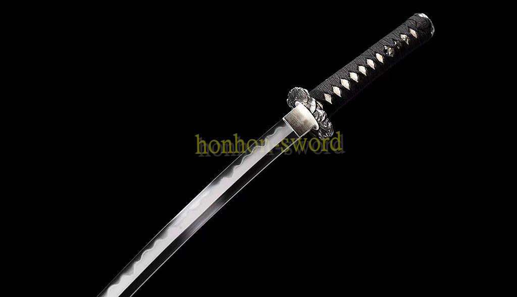 Hand Forge Kobuse Clay Tempered Wakizashi Cupronickel Tsuba Hand Polishing Japanese Samurai Sword Black