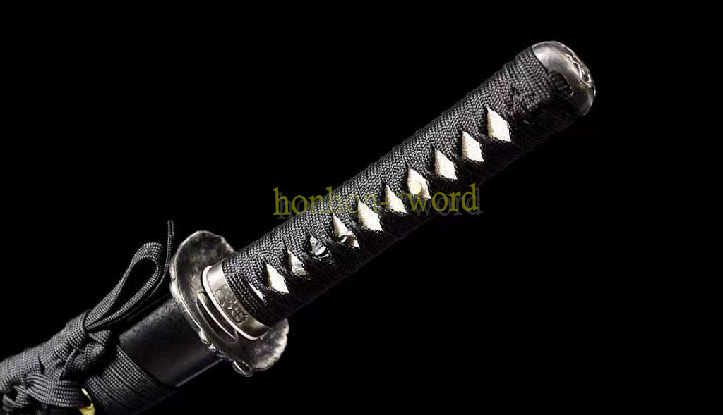 Hand Forge Kobuse Clay Tempered Wakizashi Cupronickel Tsuba Hand Polishing Japanese Samurai Sword Black