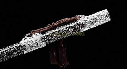 Hand Forge Kobuse Clay Tempered Qing Jian Hand Polishing Chinese Sword Black Full Rayskin Sheath