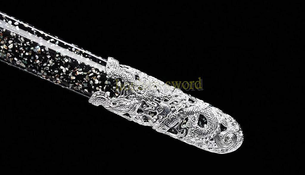 Hand Forge Kobuse Clay Tempered Qing Jian Hand Polishing Chinese Sword Black Full Rayskin Sheath