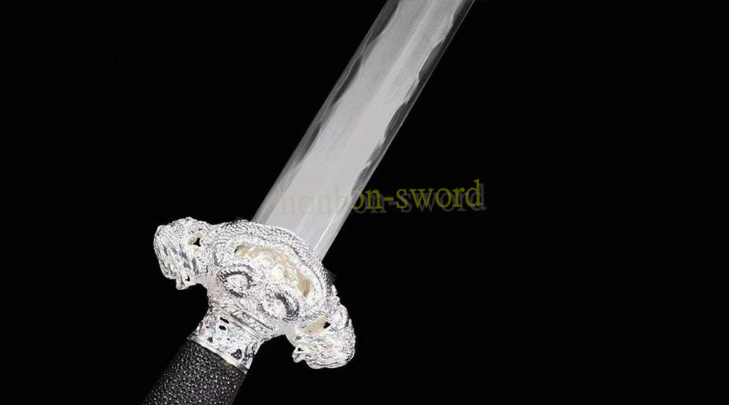 Hand Forge Kobuse Clay Tempered Qing Jian Hand Polishing Chinese Sword Black Full Rayskin Sheath