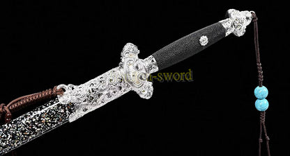 Hand Forge Kobuse Clay Tempered Qing Jian Hand Polishing Chinese Sword Black Full Rayskin Sheath