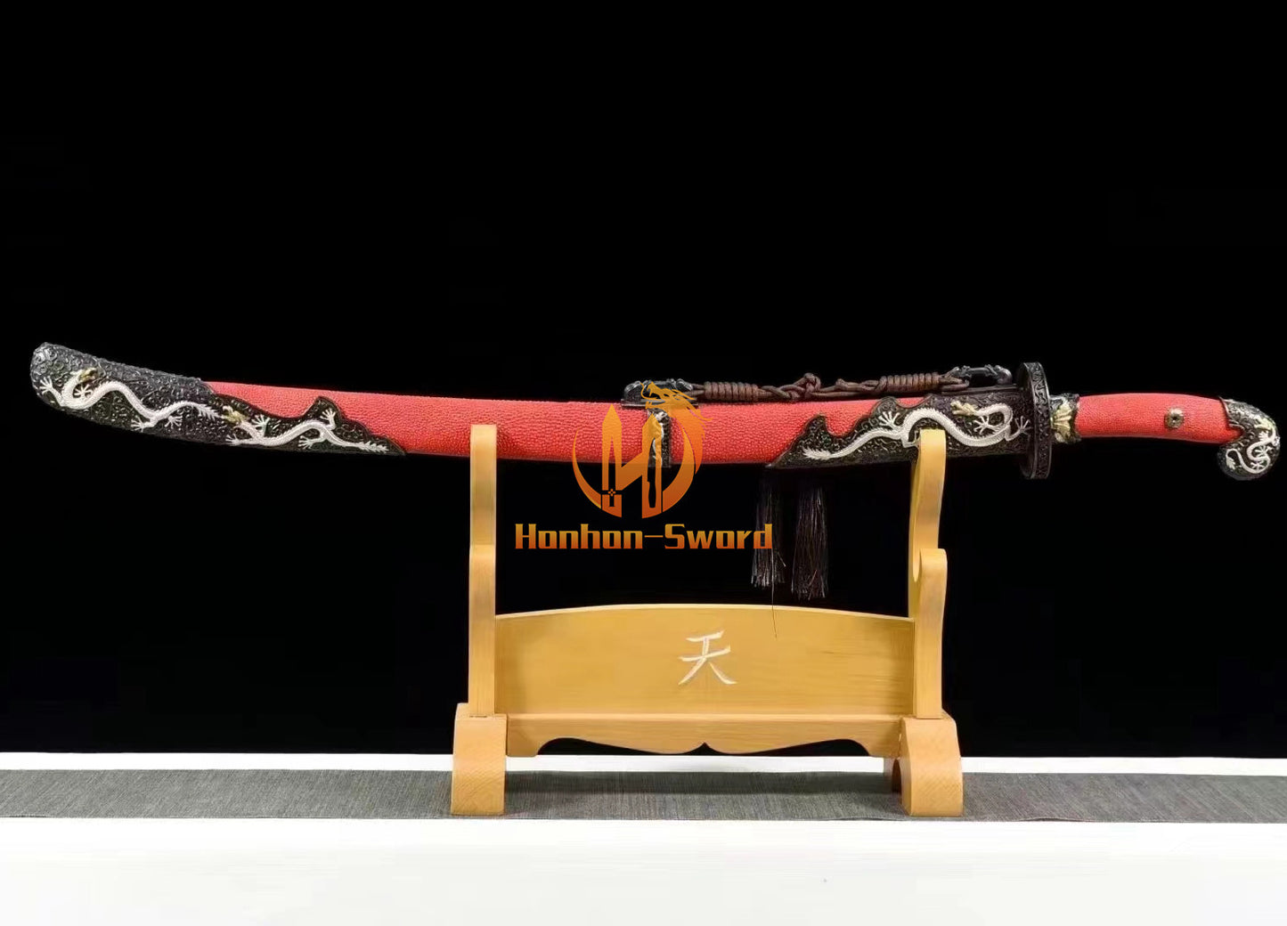 Soshu Kitae 七枚合 Clay Tempered Qing Dynasty Dao Hand Polishing Chinese Dao Sword Red Rayskin Sheath