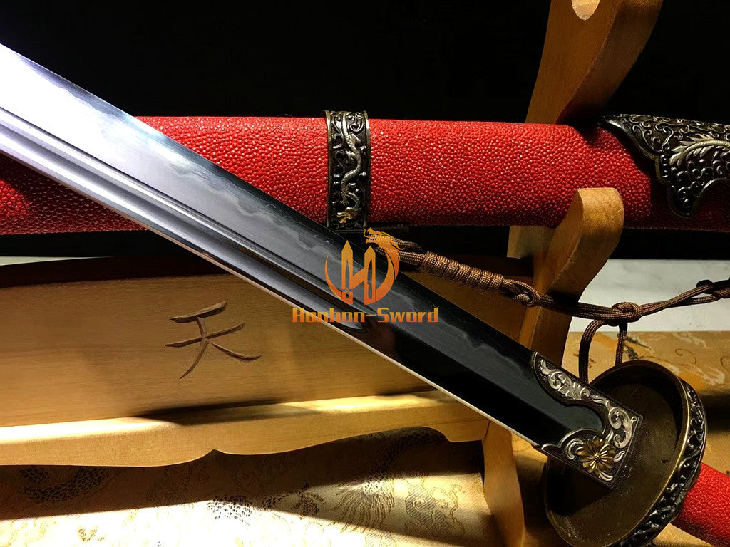 Soshu Kitae 七枚合 Clay Tempered Qing Dynasty Dao Hand Polishing Chinese Dao Sword Red Rayskin Sheath