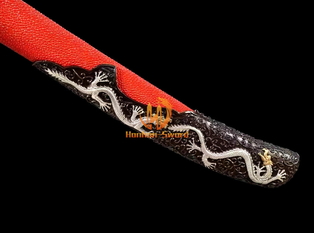 Soshu Kitae 七枚合 Clay Tempered Qing Dynasty Dao Hand Polishing Chinese Dao Sword Red Rayskin Sheath