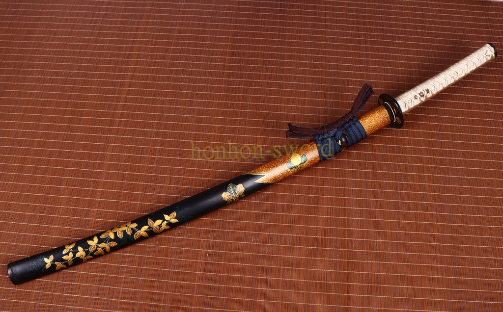 Shihozume Clay Tempered Katana Hand Polishing Japanese Samurai Sword Lacquer Painting Saya Gold