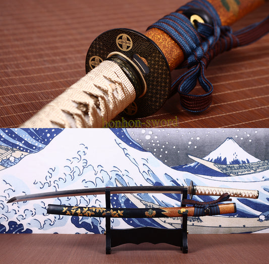 Shihozume Clay Tempered Katana Hand Polishing Japanese Samurai Sword Lacquer Painting Saya Gold