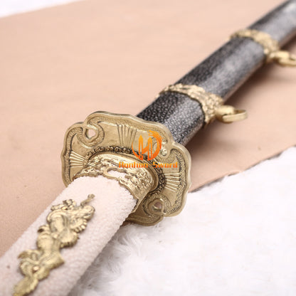 Hand Polishing Shihozume Katana Gold Dragon Japanese Samurai Sword Full Rayskin Saya